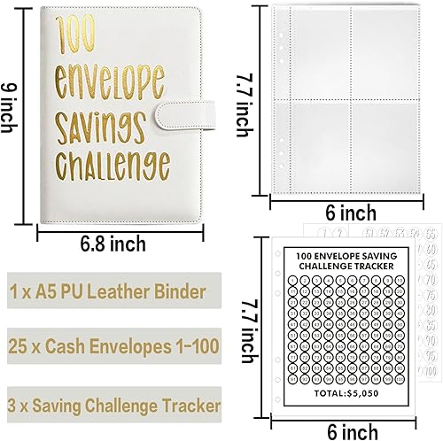 Miniatura 2 de 100 Envelope Challenge Binder,Envelope savings challenge book,Easy and Fun Way to Save $5,050, Budget Binder with Cash Envelopes, Savings Challenges