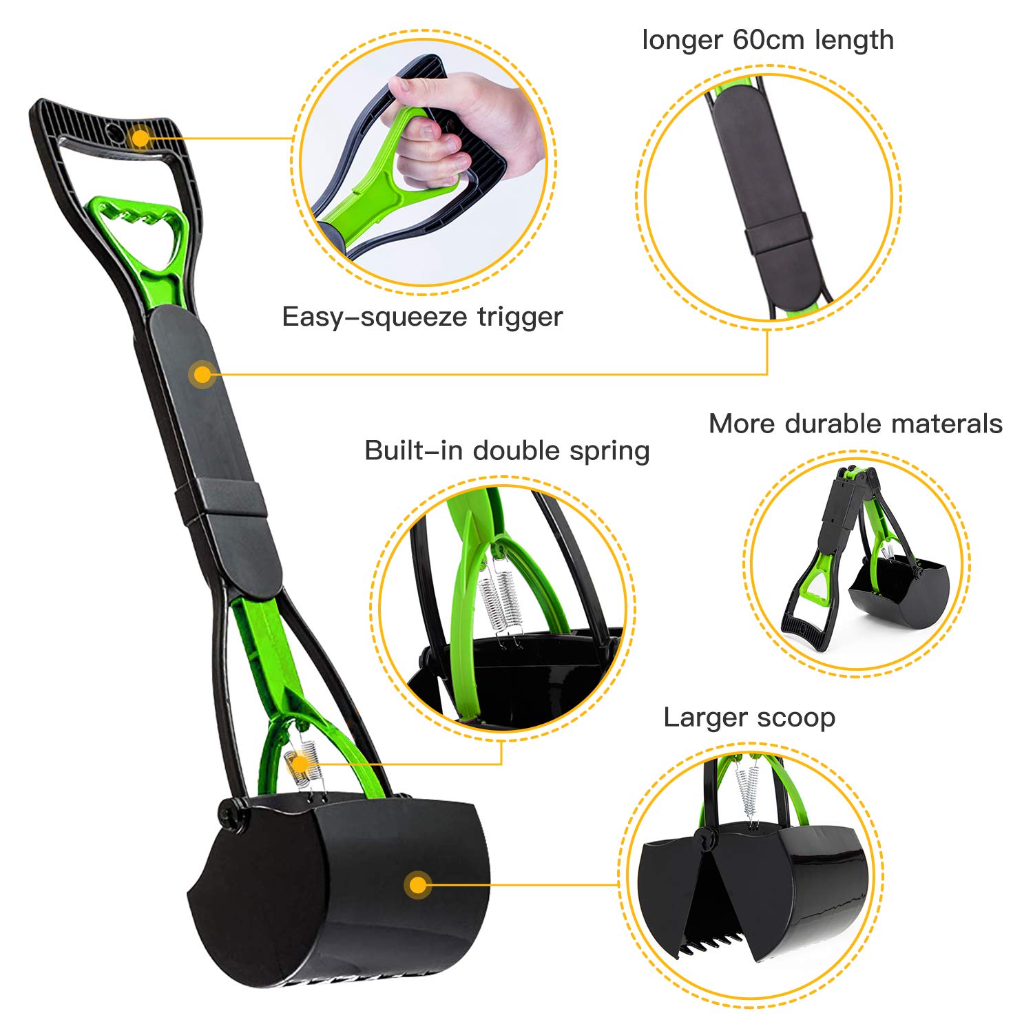 Manico Animale Domestico Pooper Scooper e Tasche 24 Pollici per Cani, Easy Clean UP verrichten per Tutti Gli Animali Domestic, Portatile Scoop di Poop Dog con Dispenser, Cortile Pooper Scooper