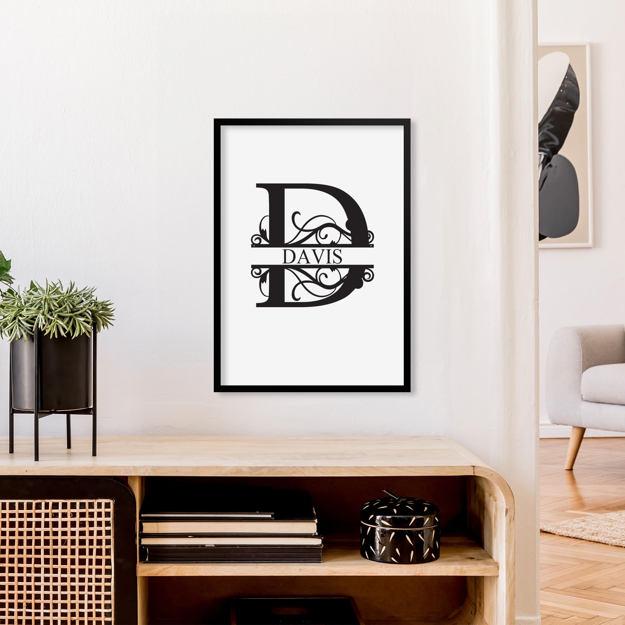 Personalized FramedName Sign Monogram - Split Letter Custom Family Last Name Sign For Home Decor (12"-40") - Indoor Letter Wall Art or Door Hanger - Wedding Gift - Personalized Monogram Gift