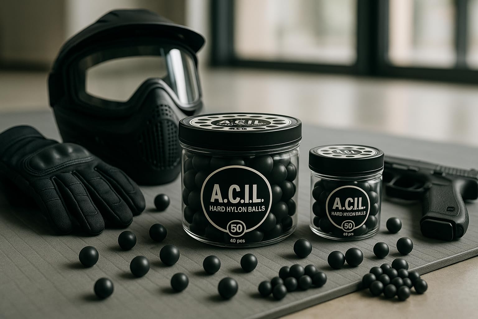A.C.I.L. 100 x Hard Nylon Precision Balls – .68 Caliber Reusable Training Balls for Target Practice & Marker Compatibility – Durable Solid Nylon Spheres (Black)
