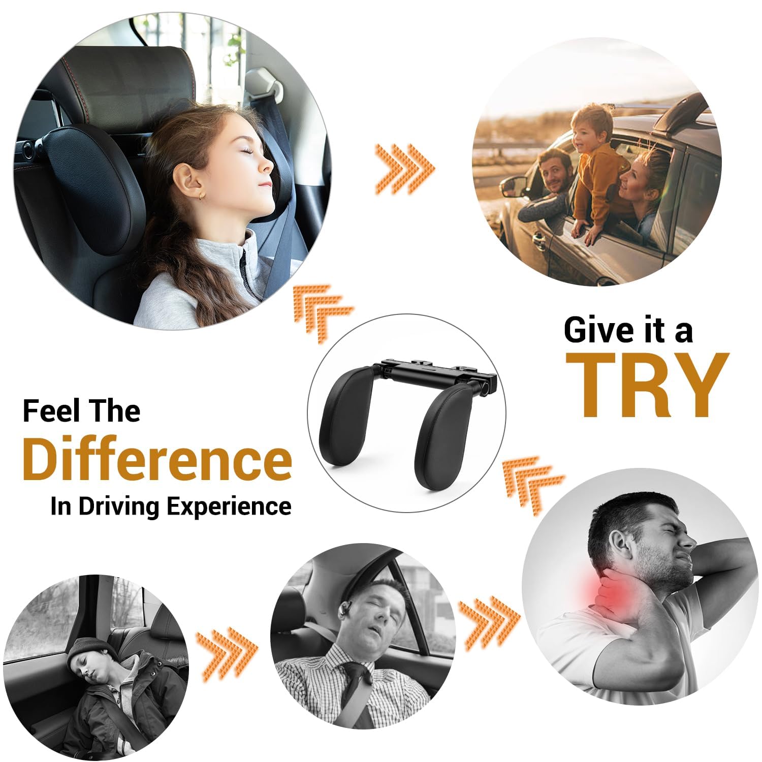 BROGBUS Car Headrest Pillow,Thickened Memory Foam Road Pal Headrest,Neck Support Pillow,180° Adjustable Car Headrest, U- Shaped Design,Travel Car Sleeping,Suitable for Kids and Adults (Black) 1
