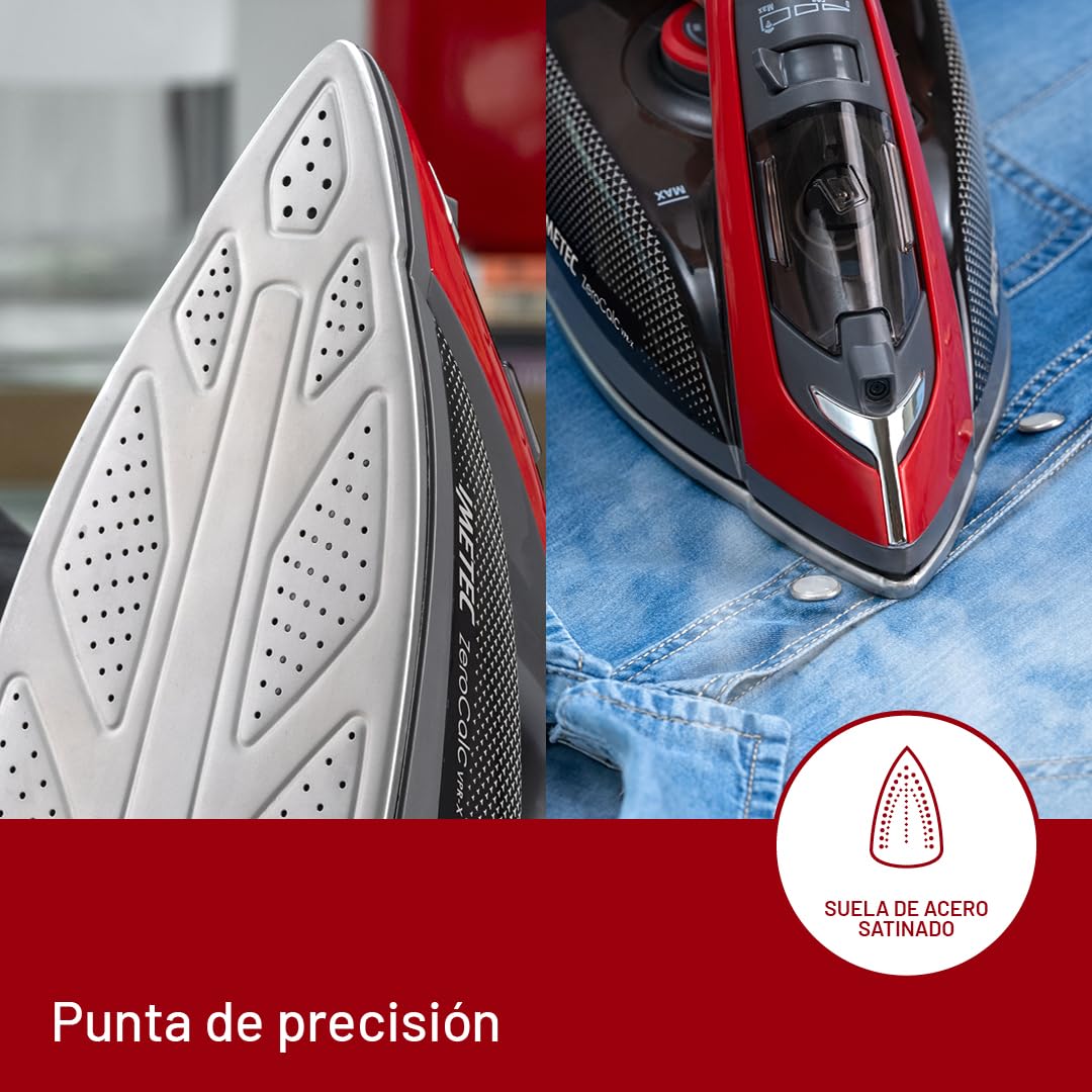 Imetec Zerocalc VPR-X – Plancha de vapor de 2600 W con golpe de vapor de 220 g, sistema antical 2X Zerocalc, suela de acero satinado con acabado láser y punta de precisión, ligera