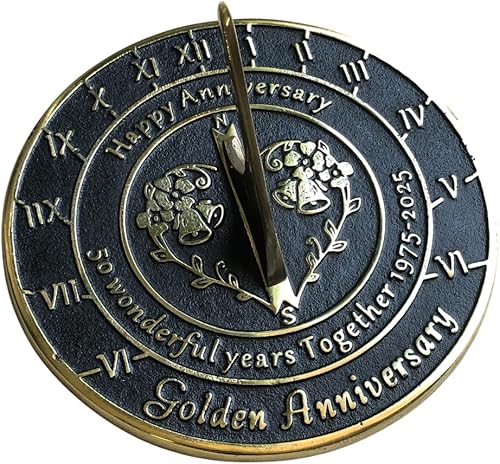 NauticalMart Reloj de sol de 50 aniversario de boda dorado, regalo de latón resistente, decoración del hogar o jardín, idea de regalo para padres,
