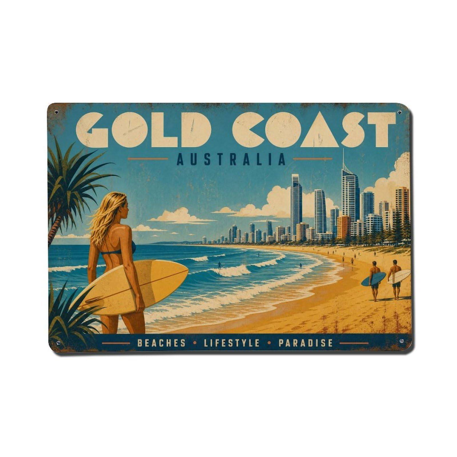 Metal Tin Sign Retro Travel Australia Gold Coast