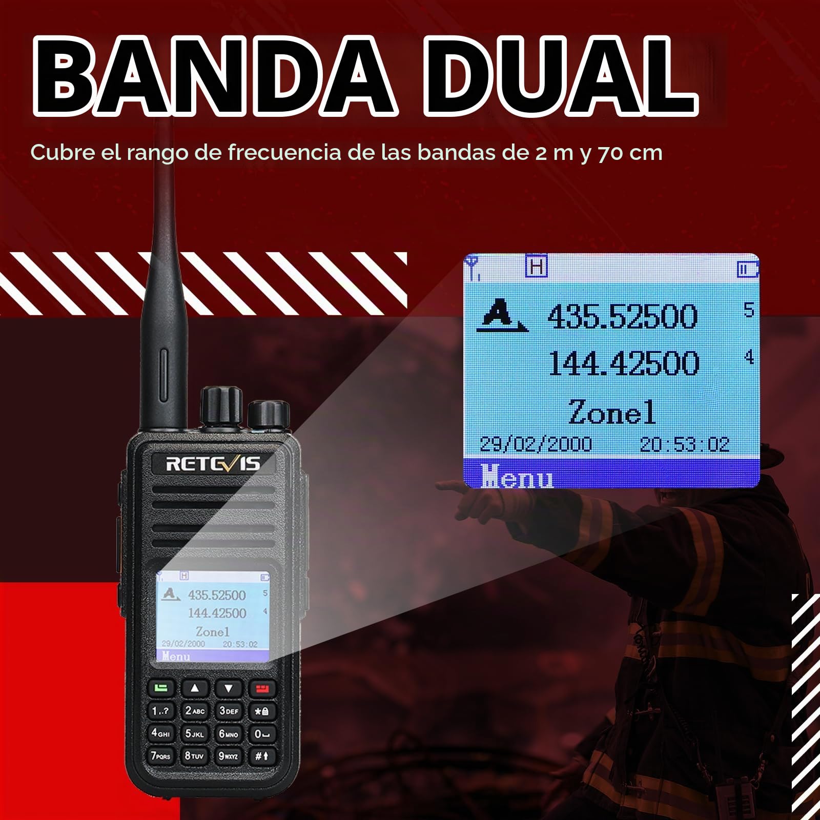 Retevis RT3S DMR Emisora Caza, Banda Dual Walkie Talkie Largo Rango | Alto Rendimiento, Compatible con MOTOTRBO Nivel Ⅰ y Ⅱ, GPS, APRS, 3000 Canales