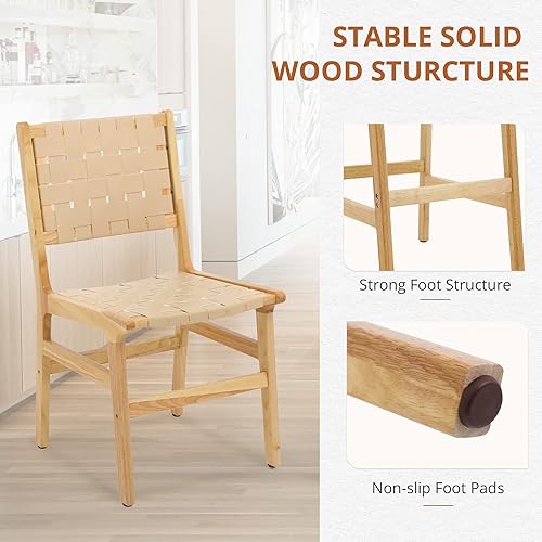 Miniatura 5 de LUE BONA Silla de comedor de ratán de piel sintética tejida de 18 pulgadas, juego de 2 sillas de cocina con asiento y respaldo tejidos, sillas de