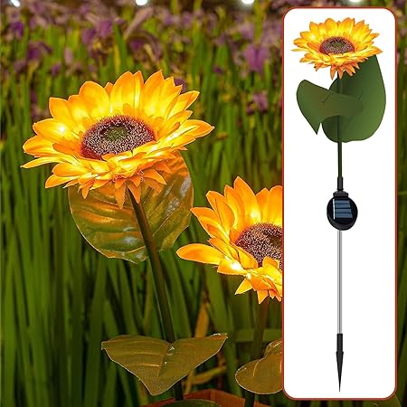 Epyz Sunflowers Solar Lights Outdoor Waterproof, Solar Garden Lights,Solar Powered Flower Light Decorative for Patio Yard Flowerbed Backyard Decorations [ Warm Yellow Light, Pack of 1 ]