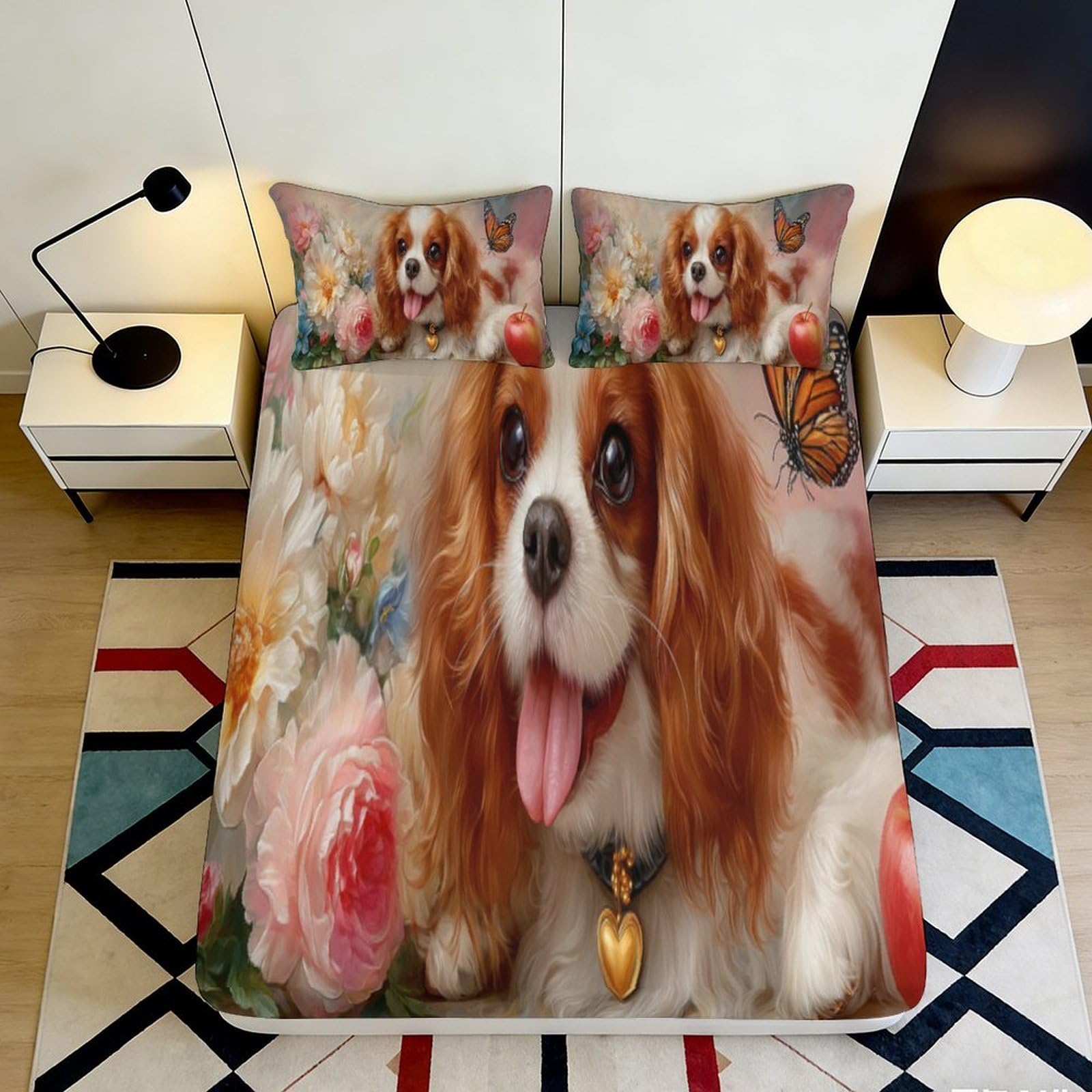 Tjiqhvmrn Style-1 3D Printed Cute Dog Fitted Sheet Microfiber Deep Pocket Bed Set For Adults Teens, Elastic Hem Pet Theme Mattress Fitted Cover Washable Non-Slip 90X200x25cm
