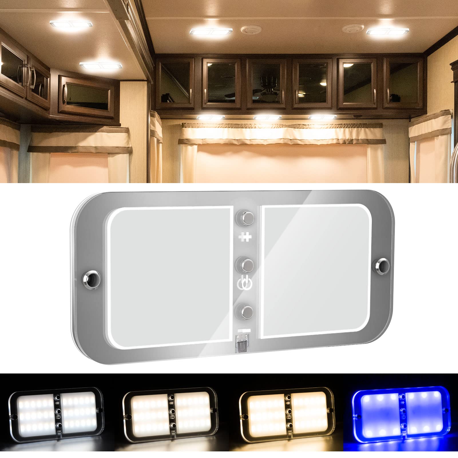 Lampa Sufitowa LED 12 V Do Kampera, Z Przełącznikiem/Pilotem, 4 Tryby, 3 Ustawienia, Oświetlenie Wewnętrzne, 72 Diody, 800 lm