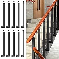 Vista 61 de 42/40/38/36/34in Square Stair Baluster Posts- 270° Adjustable Metal Railing Spindles with Flat Bracket Base and Screws Kits; Iron Posts are Suitable