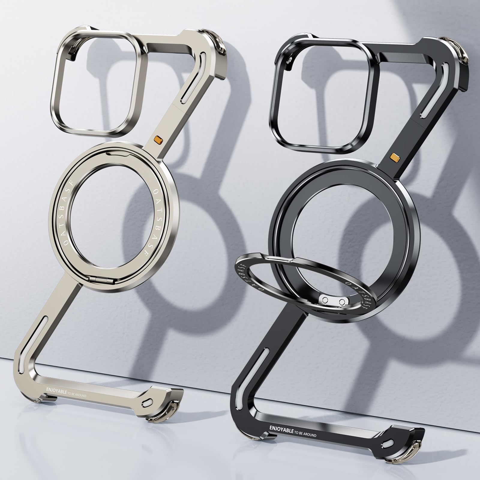 DISXKAER Z Case for iPhone 15 Promax Frameless, with Mag safe Kickstand 360° Rotatable Magnetic Stand, Bezel Less Metal Ultra Thin for iPhone 15 Pro Max Case with Ring Holder (Black,15pro)