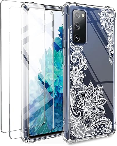 KIOMY Samsung Galaxy S20 FE 5G - Funda transparente con 2 protectores de pantalla de vidrio templado, parte trasera híbrida de policarbonato duro