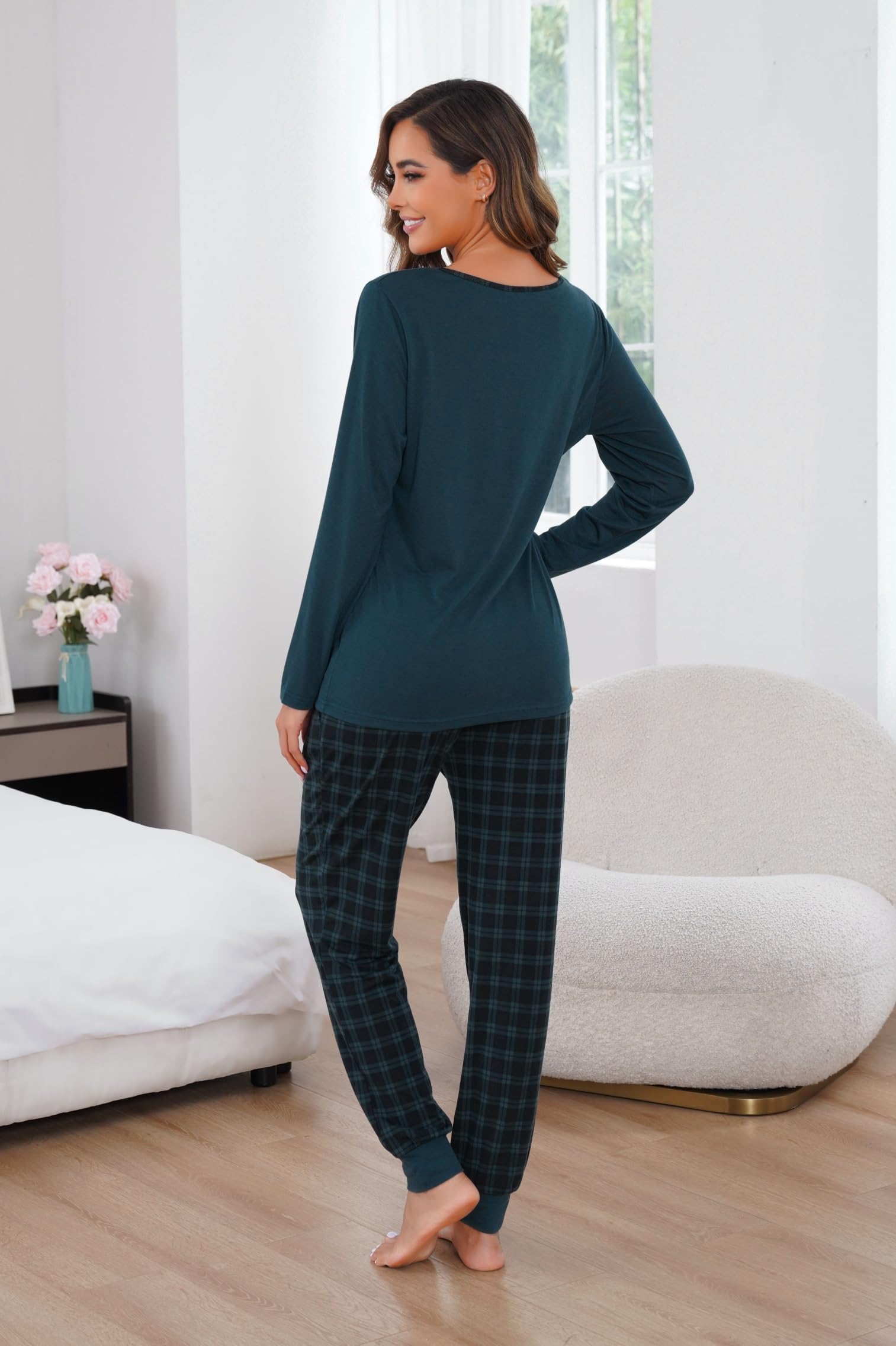 Vlazom Pigiami Donna Lunghi Invernale Top Manica Lunghe e Pantaloni Lunghi a Quadri Pigiama Set per Home Tempo Libero Regali di Natale