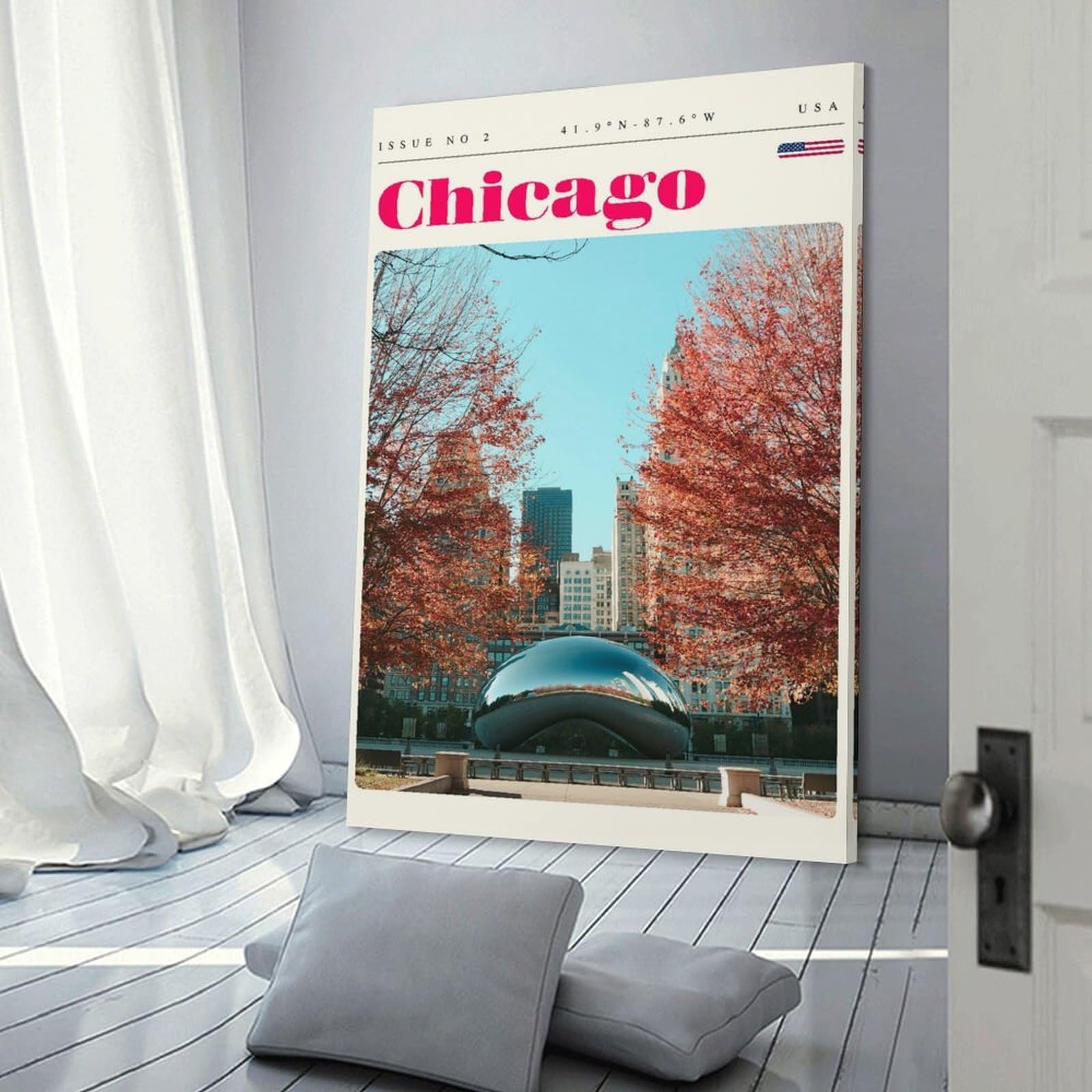 Junmoney Chicago Illinois Travel Art Canvas Wall Picture, 20x30inch(50x75cm), for Bedroom Walls, Guest Spaces Or Lounges, Stylish Decor for A Restful Room Update