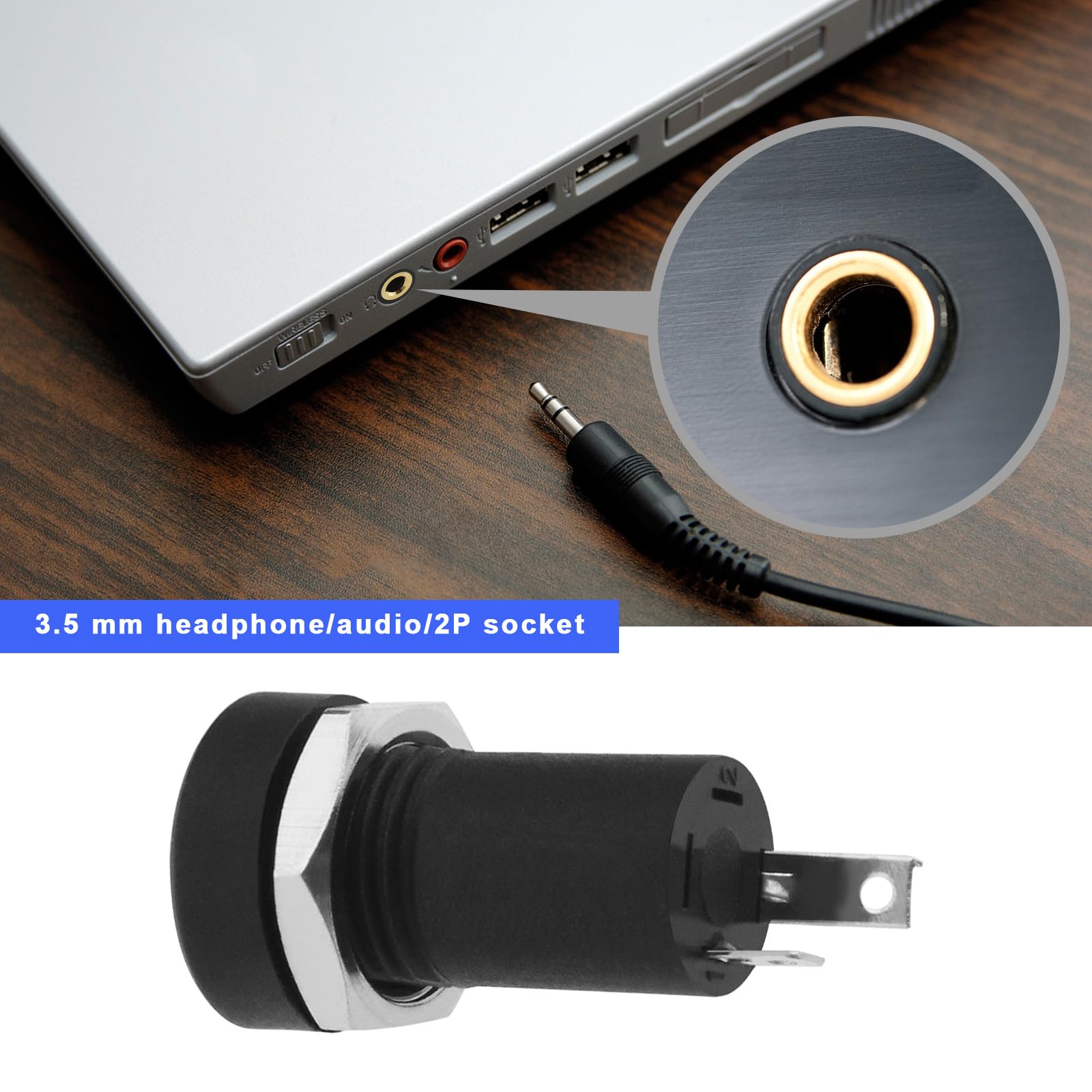 10 szt. żeńskie gniazdo mono do montażu panelowego 3,5 mm z nakrętkami 3,5 mm gniazda mono złącza lutownicze, akcesoria do odtwarzaczy CD, cyfrowych laptopów DVD