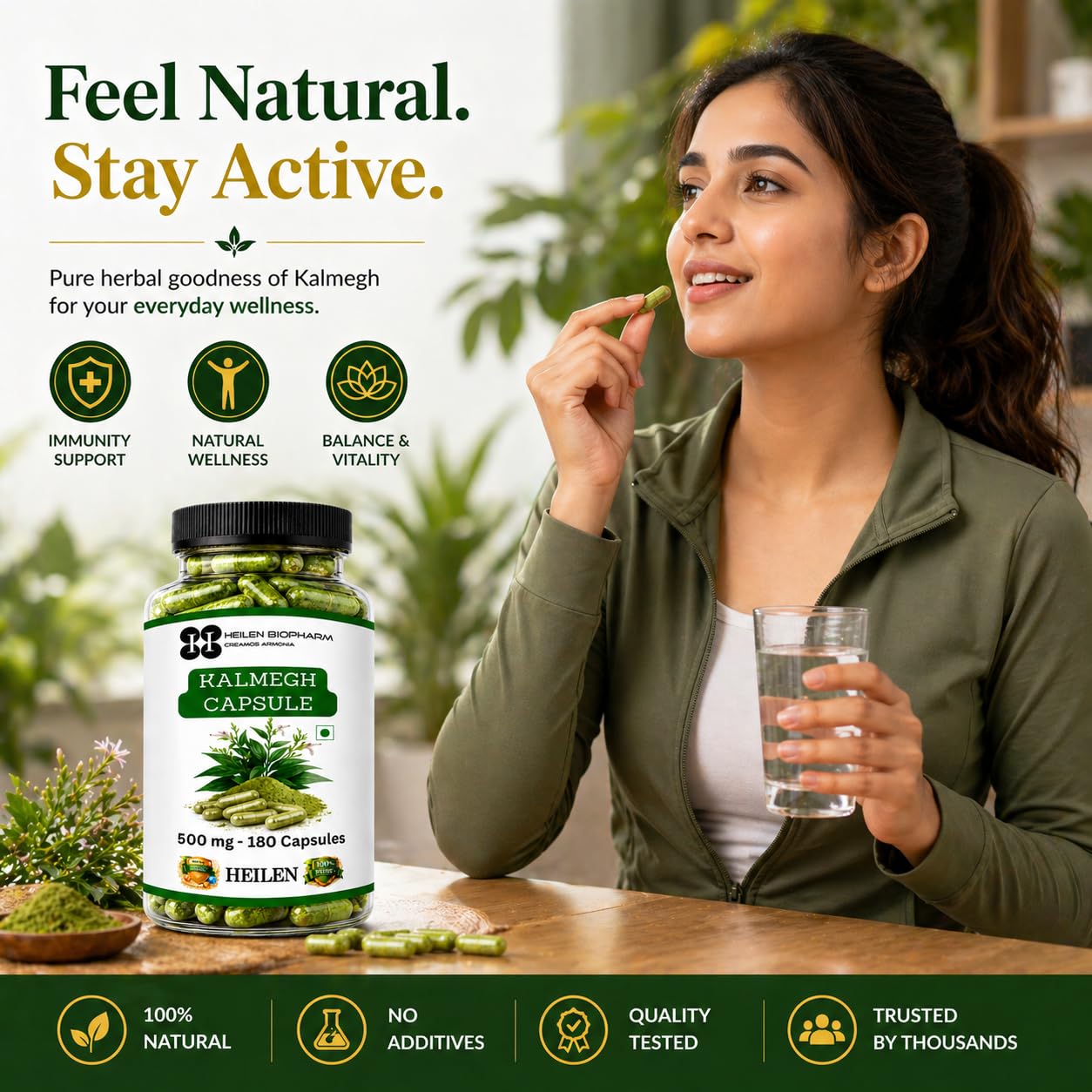 Heilen Biopharm Kalmegh Capsules 500mg (180 Capsules) | Kalmegh Herb (Andrographis paniculata) Ayurvedic Supplement | Supports Liver Wellness & Immunity | Vegetarian Capsules — Amazon image 7