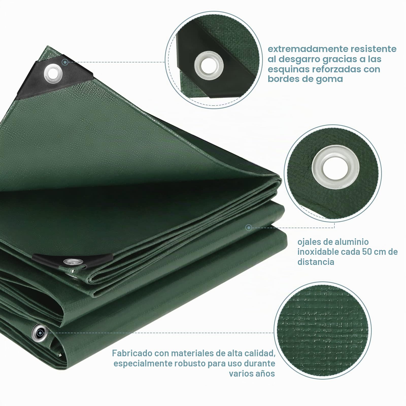 Laneetal Lona de Protección Anti-UV 280g/m² 4x8m Verde | 280g/m²; PE; anti-UV; ojales; impermeable; jardín/coche