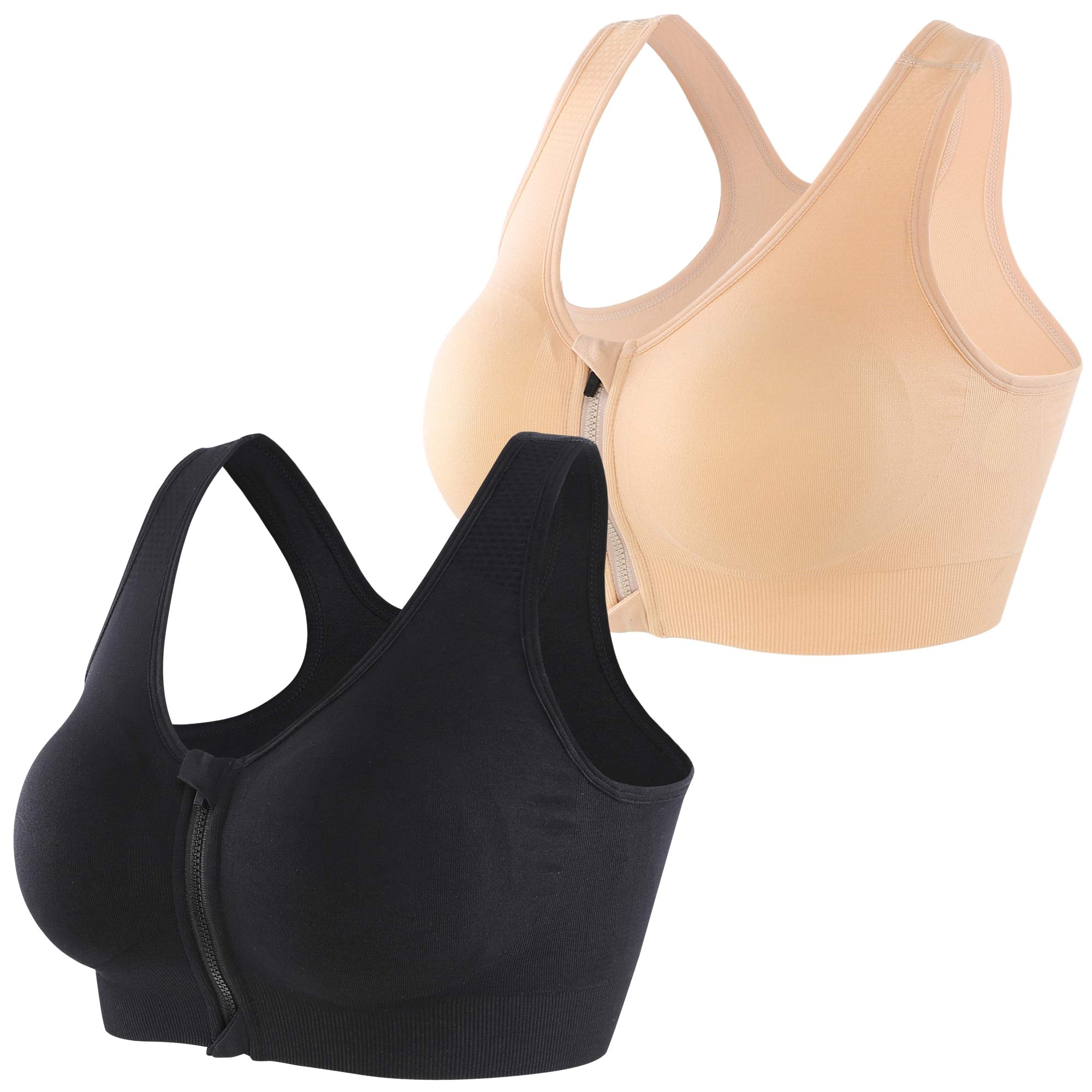 inibud Women's Sports Bra Post-Surgery Bra Zip Bra Zipper Front Wirefree Removable Pads Yoga Bra Zip Sports Bra-picture-34