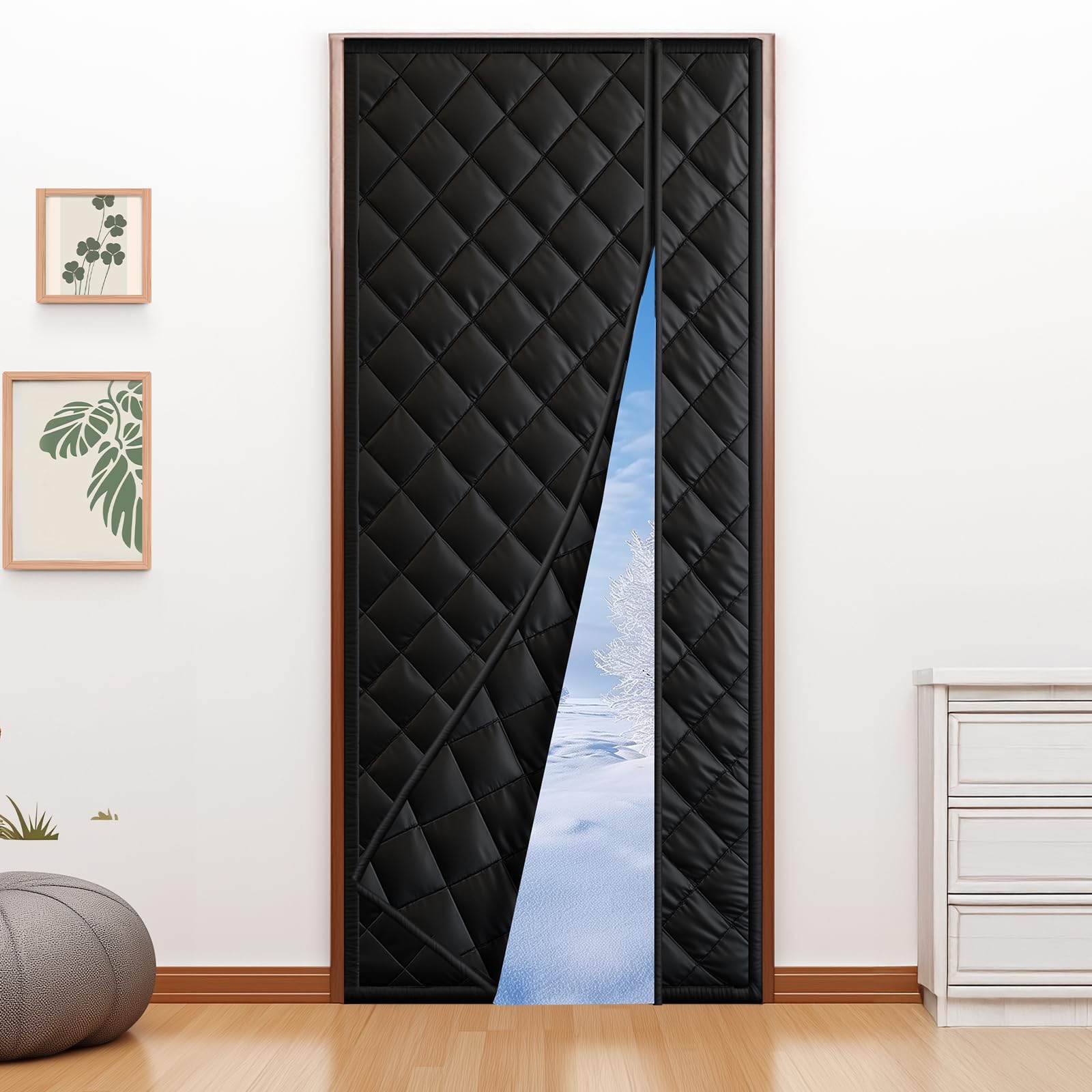 Rideau de Porte Isolant Thermique 110x220CM, Rideau Thermique Magnétique Isolant, Anti-froid et Coupe-Vent, Économe en Énergie, Sans Perçage, Adapté aux Animaux, Pour Chambre, Balcon, Noir