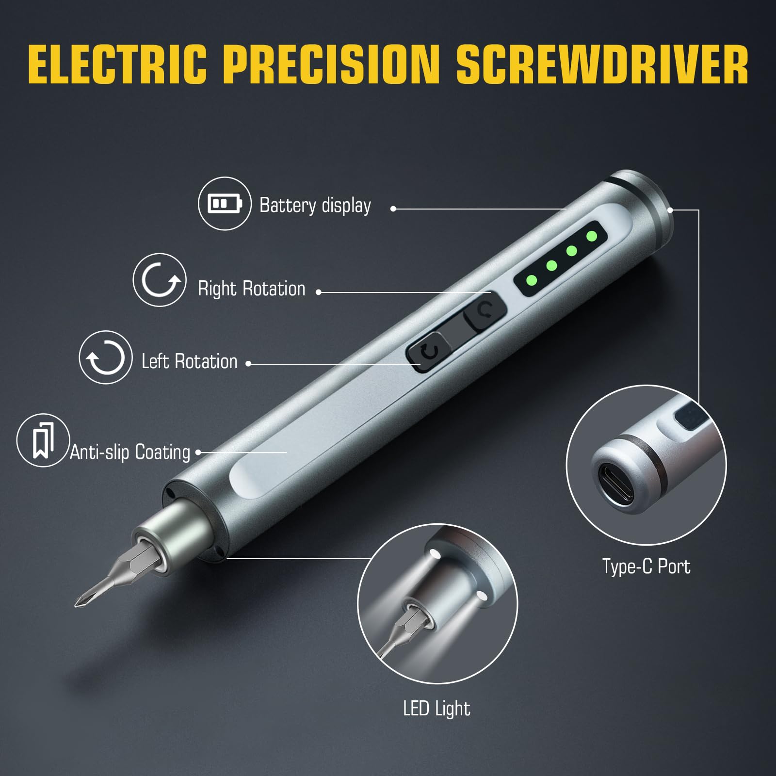 Juego de mini destornilladores eléctricos, juego de destornilladores eléctricos de precisión 42 en 1 con luz LED, herramienta de reparación de destornillador inalámbrico de pequeña potencia para PC