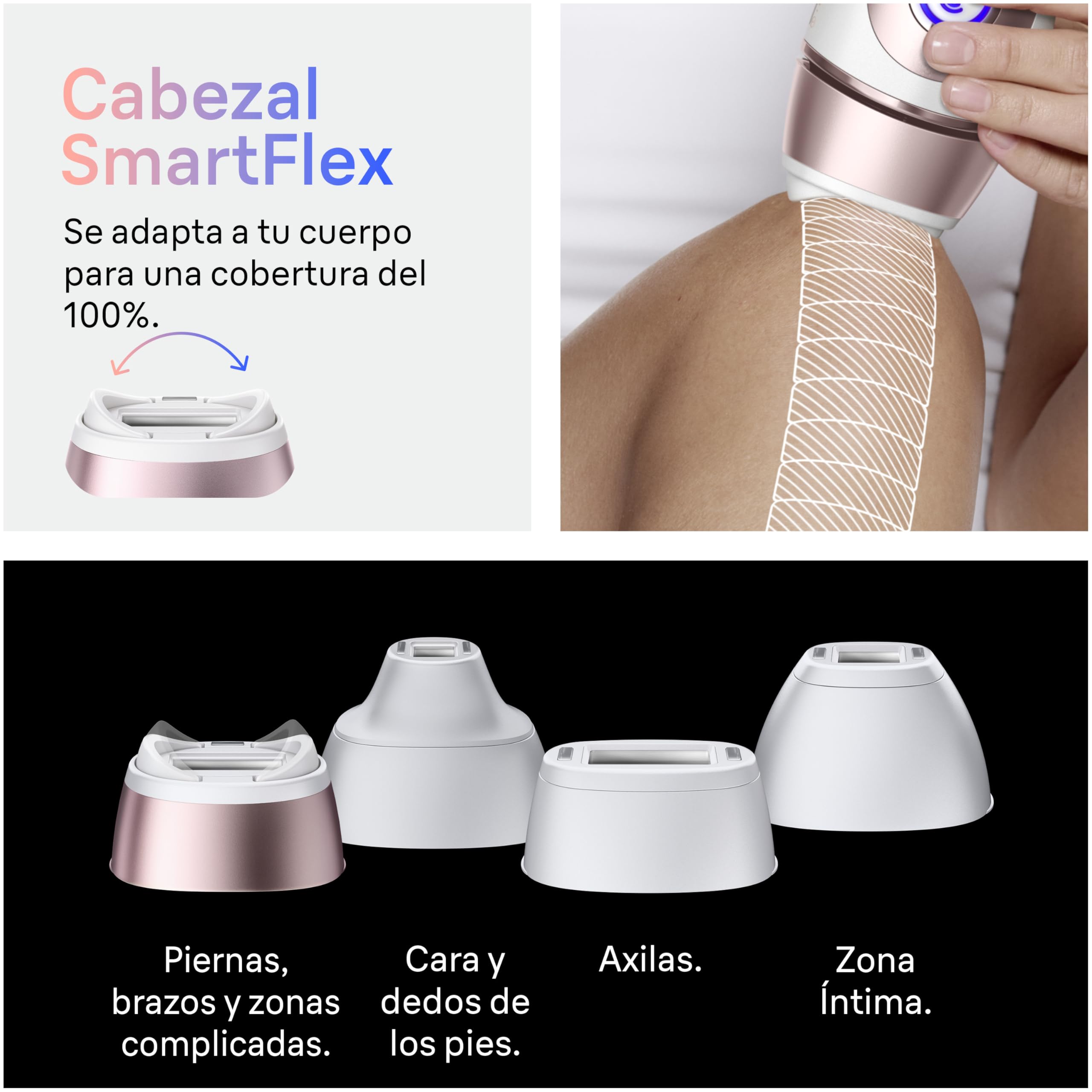 Braun Depiladora Luz Pulsada Smart IPL Skin i·expert, Depiladora Laser con 4 Cabezales, Neceser Y Maquinilla Venus, Reducción Permanente del Vello, Depilación Láser en Casa, PL7431, Blanco/Bronce