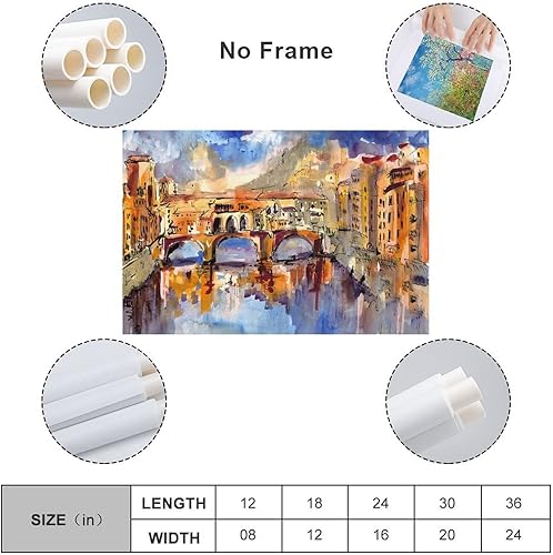 Miniatura 2 de MLXFCGA Póster de paisaje de acuarela con puente antiguo en Florencia, Italia, pinturas artísticas para pared, decoración de pared, decoración del