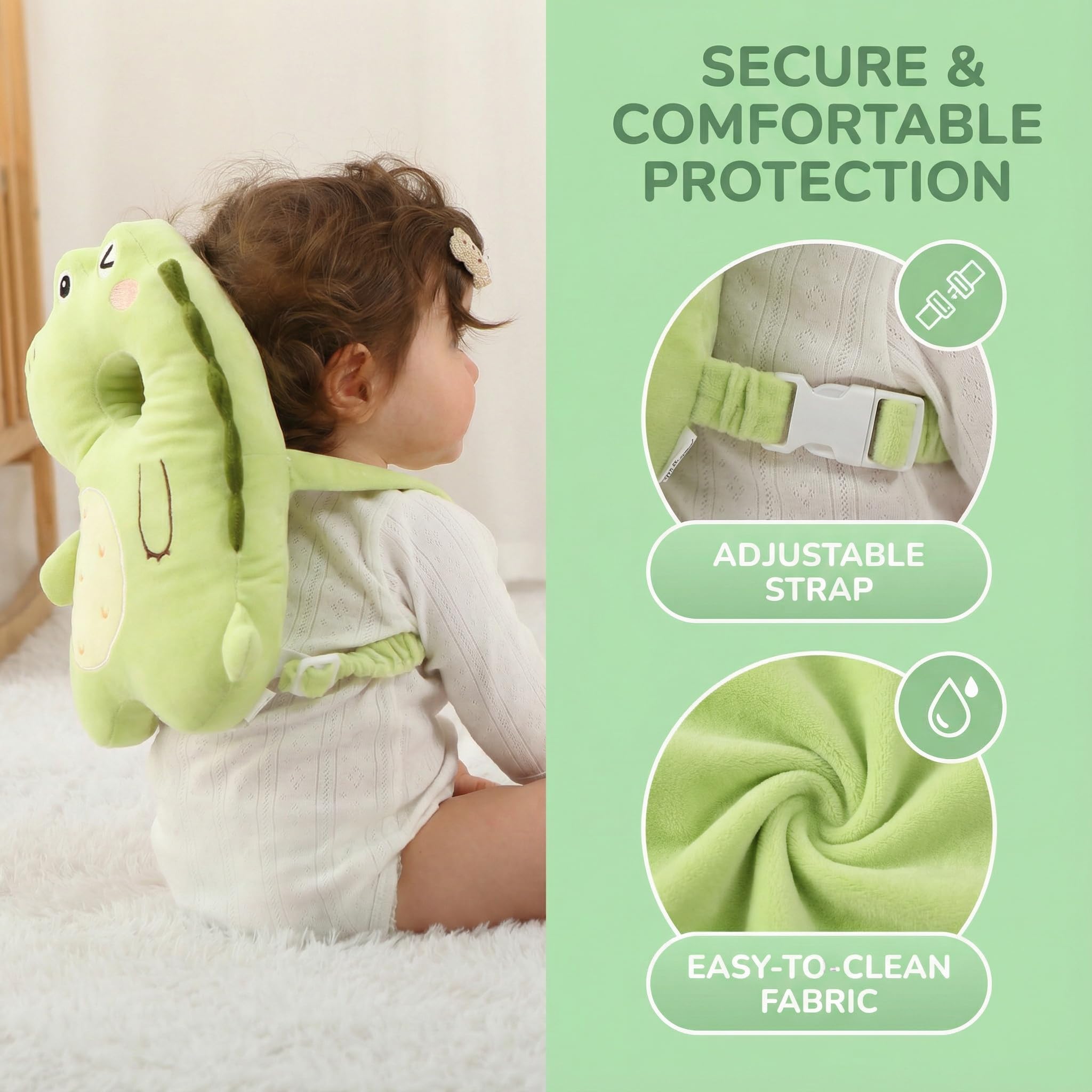 Mochila protectora de cabeza de bebé, almohadillas suaves y ligeras, evita que los bebés caigan hacia atrás
