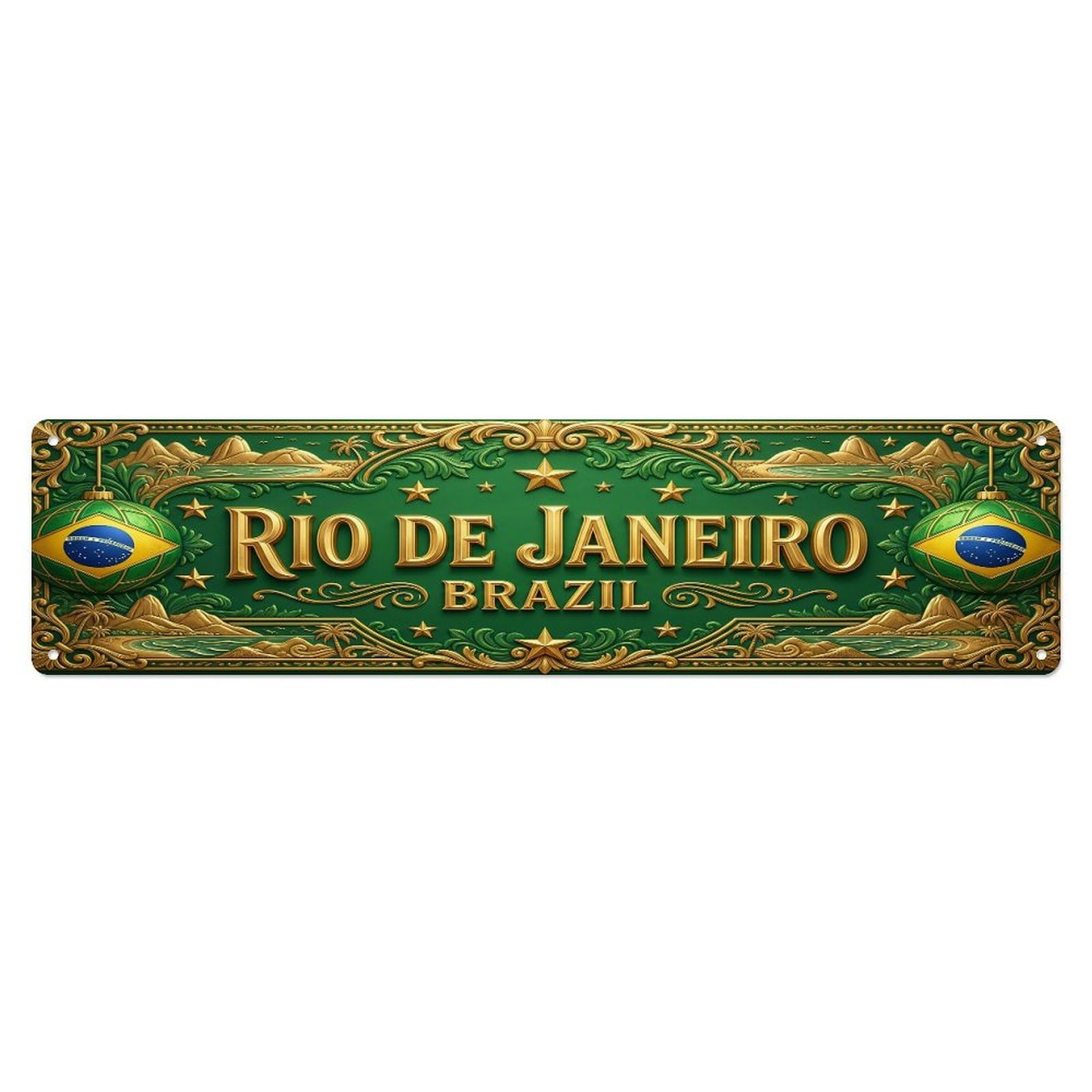 Vintage Rio De Janeiro Brazil Flag Pattern Metal Tin Sign