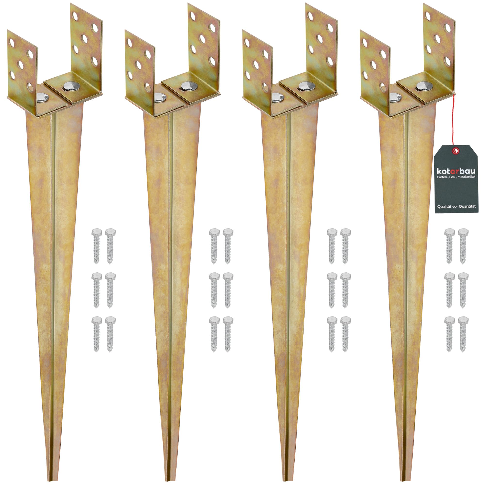 KOTARBAU® 4 pz. Supporto per Pali in Legno - 0-125 mm - Acciaio Zincato - 70 cm - Porta Palo Legno - Dorato- Ancoraggio Regolabile Per Pali - Staffa a U - Fissaggio Staffa a Terra