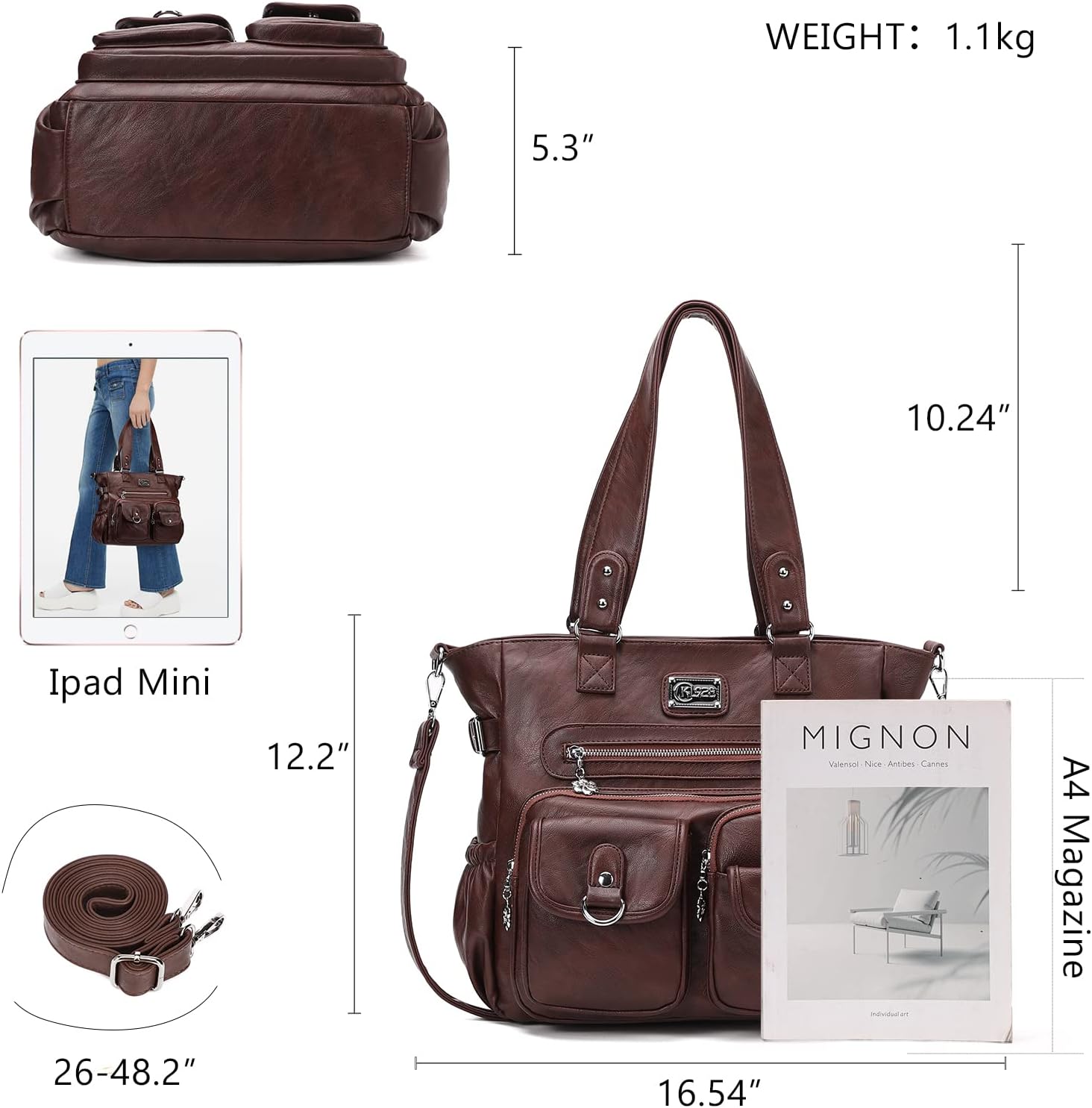 KL928 Large Purses for Women Shoulder Bag Tote Handbags Stylish Vegan Leather Hobo Bags Ladies, A-Black-4 | Large, Purses, Stylish, Ladies, Large, Purses - Image 2