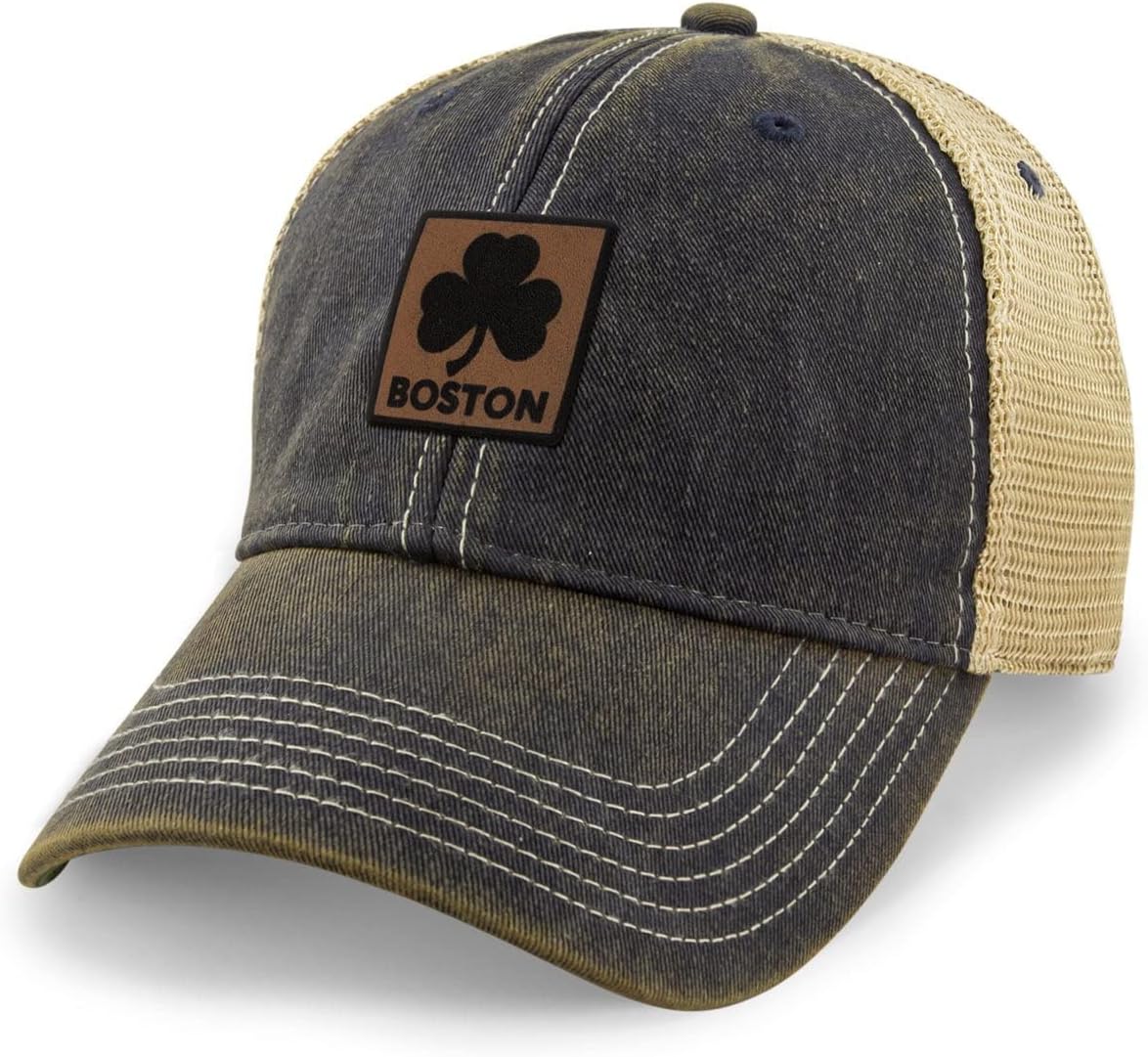 Chowdaheadz Boston Shamrock Leather Patch Dirty Water Trucker Hat