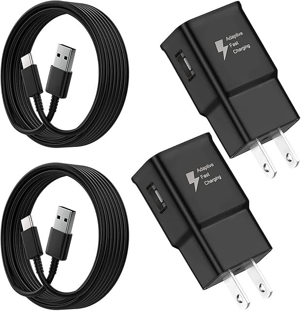 (2 Pack) Charger Fast Charging for Samsung Phone, Powersky Adaptive USB Charger with USB Type C Cable for Galaxy S21, S20, S10, S9, S8, Note10, 9, 8, 7 and A Series, Tablet Charger Chargeur USB C