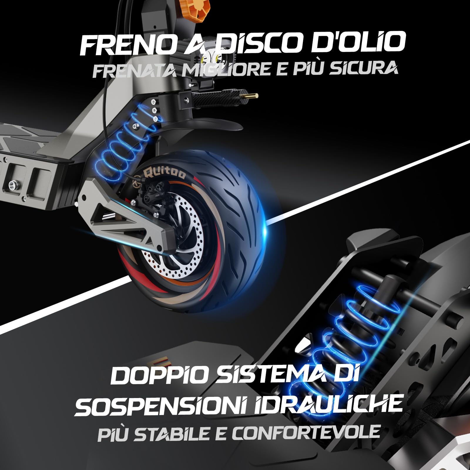 M6 Max Monopattino Elettrico, 2 Motori, Batteria 60V 20.8Ah, Portata Massima 60-70KM, Ammortizzatore Idraulico Ant., Luci LED Full, 3 Velocità, Ruote 11", 200KG, Display Intelligente