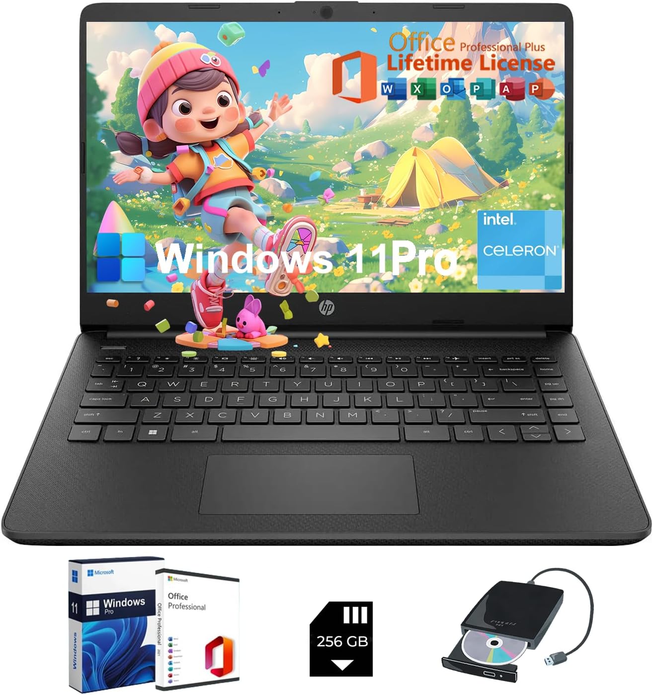 HP student business laptop with Office, 16GB RAM, 256GB extend microSD, Win11 Pro