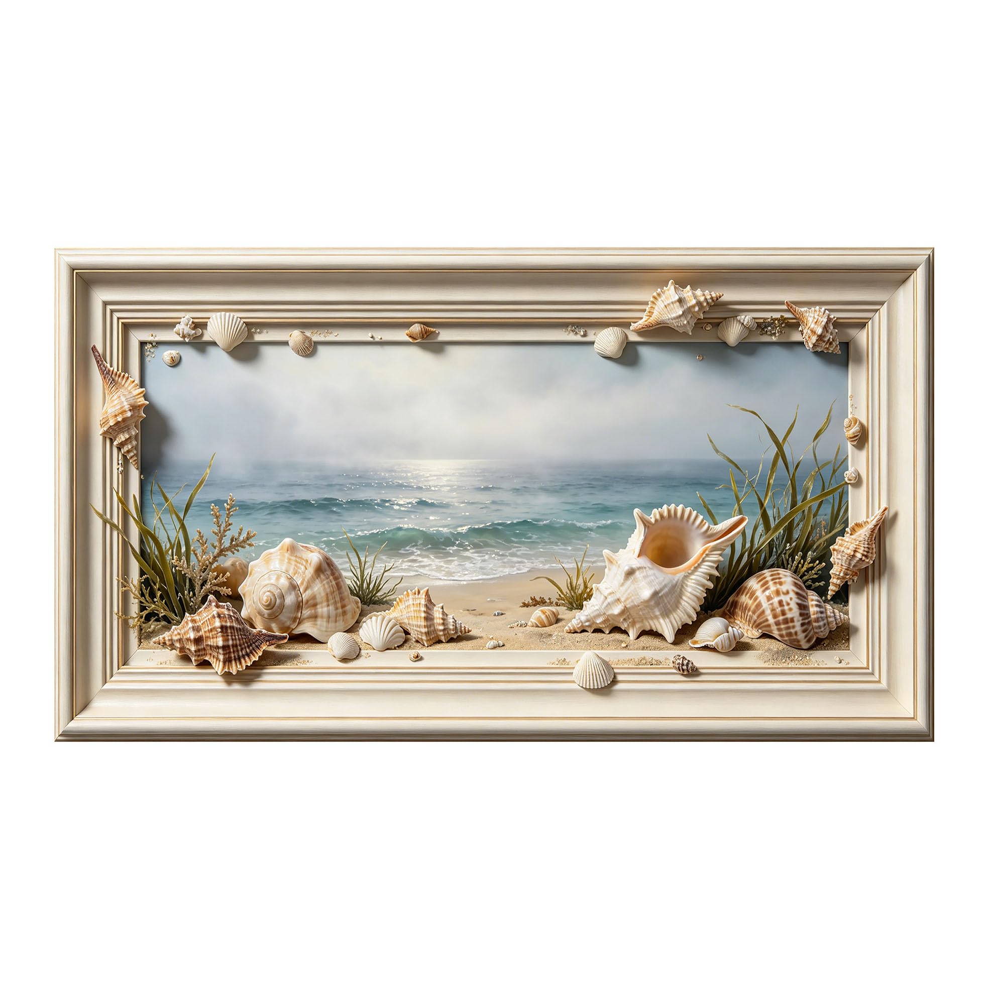 Yzpallescene 3D Framed Wall Art 50cm×100cm Coastal Marine Seascape Panoramic Trompe L'oeil Large Size SelfAdhesive Removable Wall Decor Prints Artwork for Living Room Bedroom Office