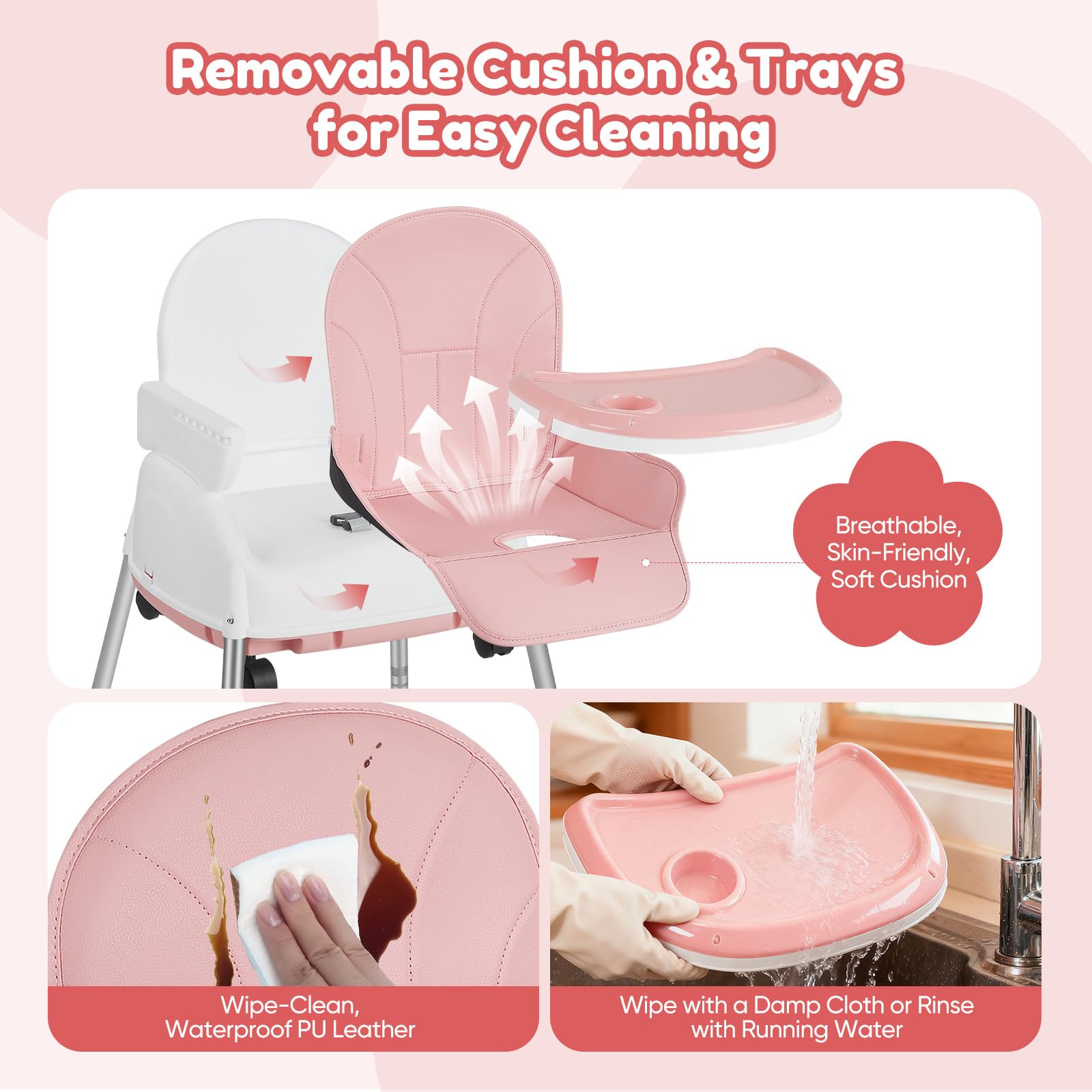 Trona 3 en 1 – Trona plegable para bebés con arnés de 5 puntos y bandeja extraíble; ajustable para niños de 6 meses a 5 años, soporta hasta 50 kg