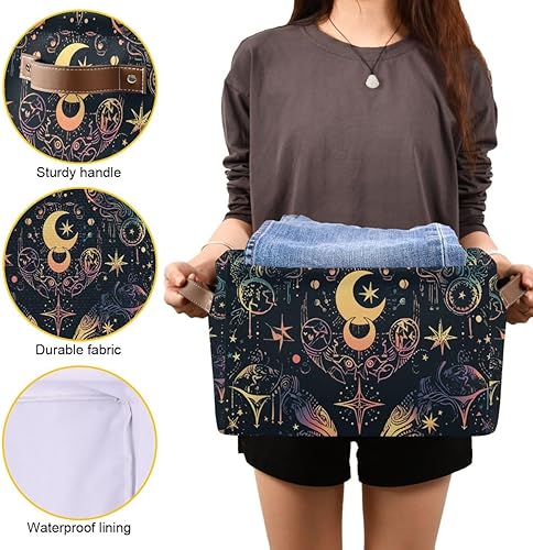 Miniatura 8 de Cesta de almacenamiento, astrología mística, símbolo oculto alrededor de la luna, lona duradera, plegable, caja de juguetes, contenedor organizador