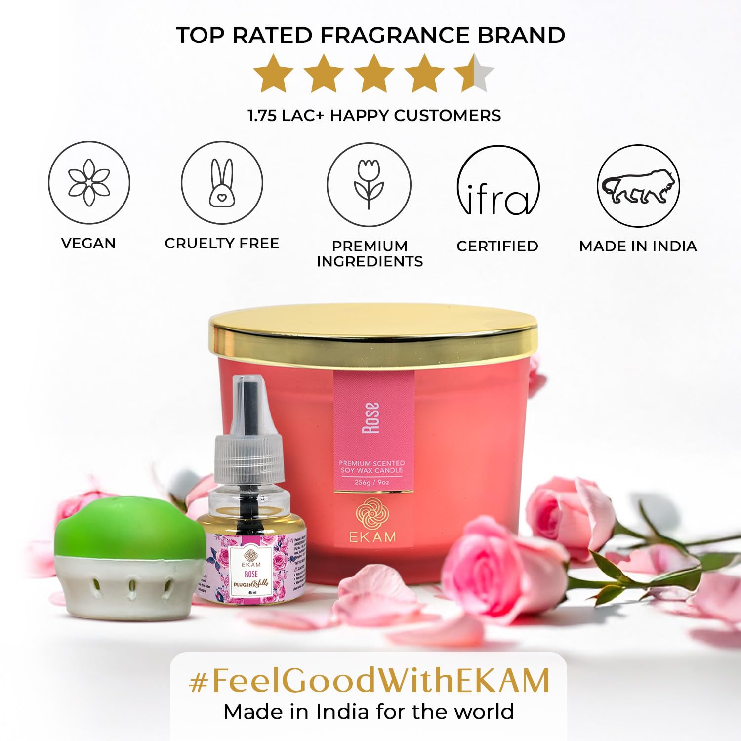 EKAM Plug-In Air Freshener Kit (Machine + 45ml Refill) | Rose Scent | Long-Lasting Aroma for 125 Days / 500 Hours | Ideal for Rooms & Bathrooms - Image 8 thumbnail