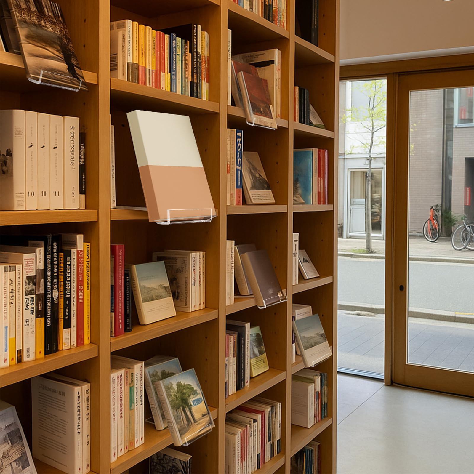 Confezione da 8 supporti per libri in acrilico per libreria, libreria, espositore trasparente, supporto da collezione per biblioteca, casa, ufficio, fumetti, CD, riviste, cartoline, opere