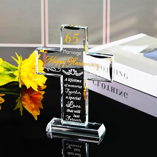 Miniatura 5 de YWHL Regalos de cruz de 65 aniversario de boda para padres y abuelos, decoración de fiesta de 65 años, recuerdo de cruz de cristal para pareja