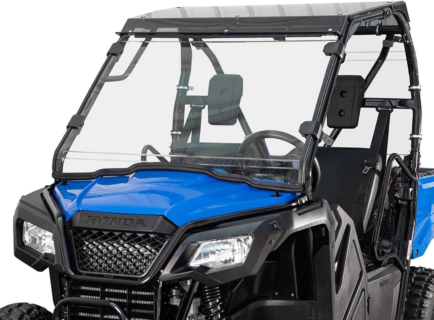 SuperATV Heavy Duty Full Windshield Compatible With 2017-2020 Honda Pioneer 500 / 2021+ Pioneer 520 | 1/4" Thick Standard Clear Polycarbonate | Preinstalled Bulb Seal | USA Made