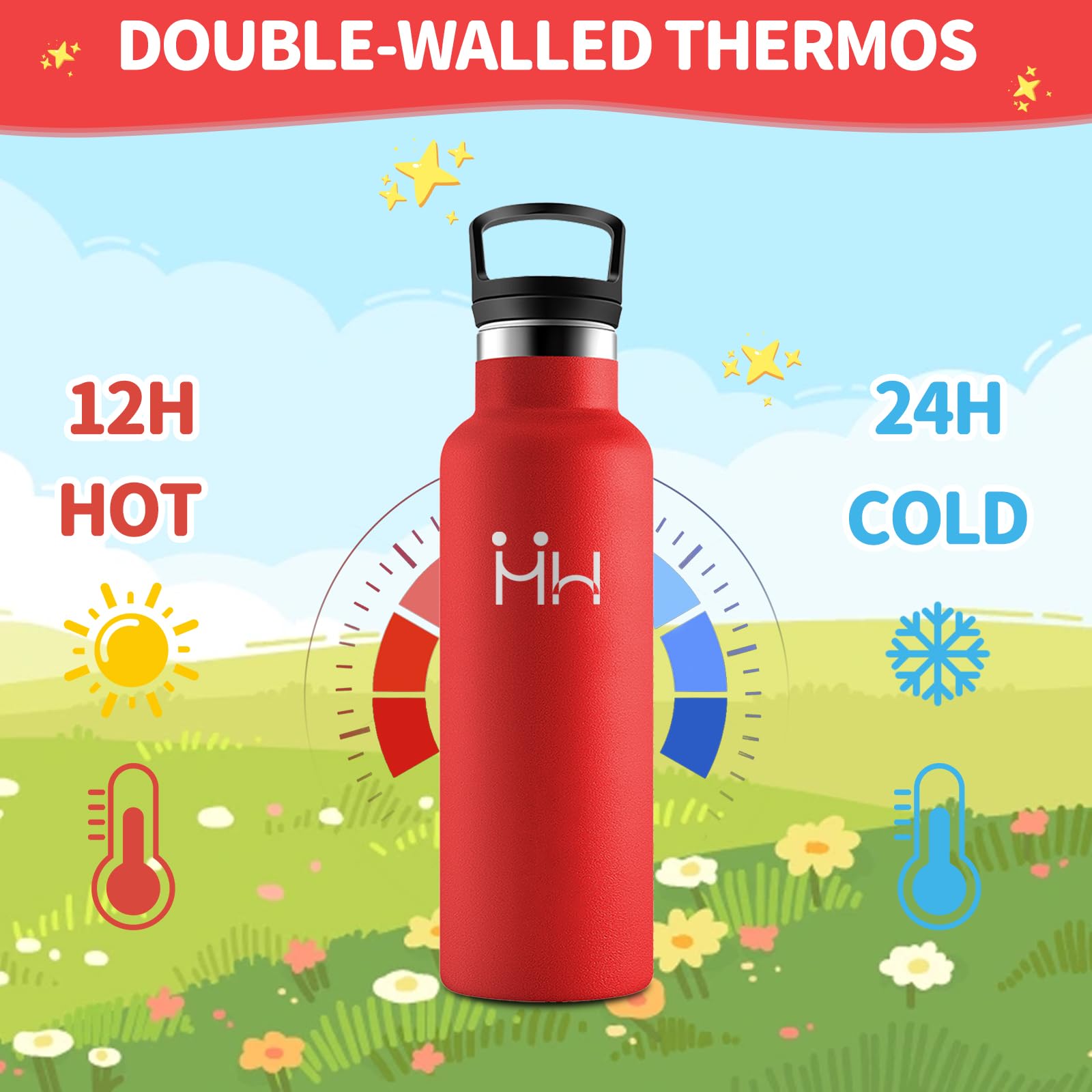 HoneyHolly Borraccia Termica Bambini 500ML, Senza BPA, Bottiglia Termica, Acciaio Inossidabile 18/8, Borraccia Con Cannuccia, A Prova Di Perdite, Borracce Per Scuola, Sport, Ufficio