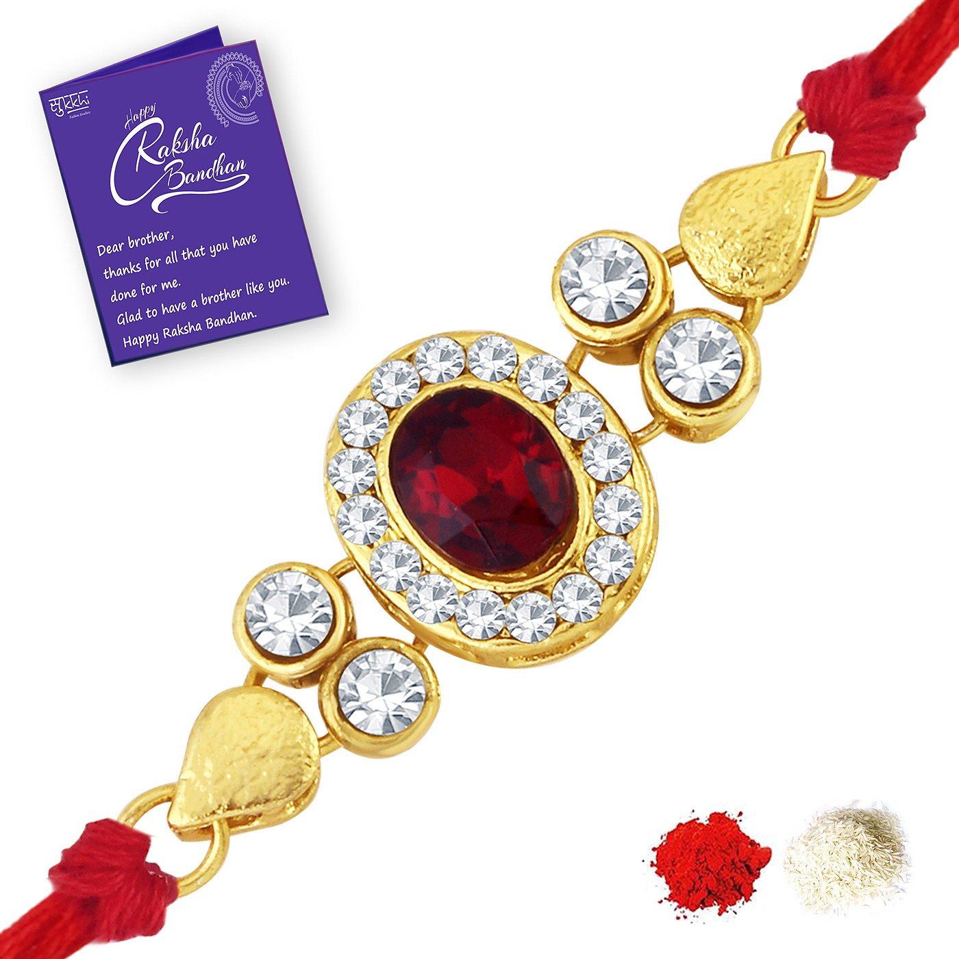 Sukkhi Rakhi Desert-Inspired Kundan Designer Gold Plated Premium Rakhi for Brother With Roli Chawal & Greeting Card | Rakhi for Bhaiya | Rakhi for MEN | Kundan Rakhi | (RAK73430) (B07FM8DLP6) Amazon Price History, Amazon Price Tracker