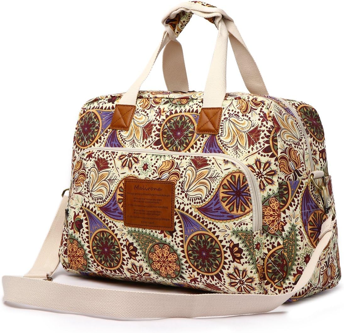 Malirona Canvas Overnight Bag Women Weekender Bag Carry On Travel Duffel Bag Floral