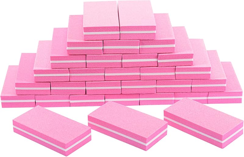 Lima de uñas con bloque de pulido, pulidores de uñas de esponja de grano 100/180 para uñas acrílicas, mini bloque de pulido de doble cara para herramientas de manicura, 30 unidades, color rosa