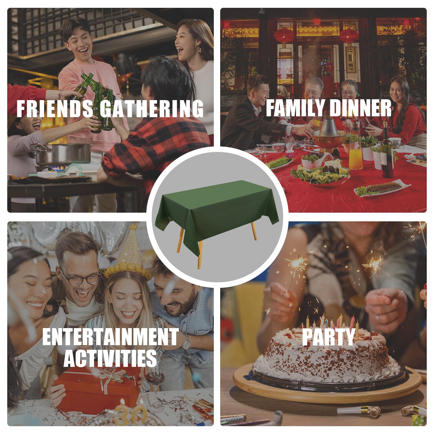 XMNIVATE 3 Rectangular Dark Green Tablecloths - Large, Suitable for Birthdays Poker, Picnics, Banquets, Parties (137×183cm) - Image 4