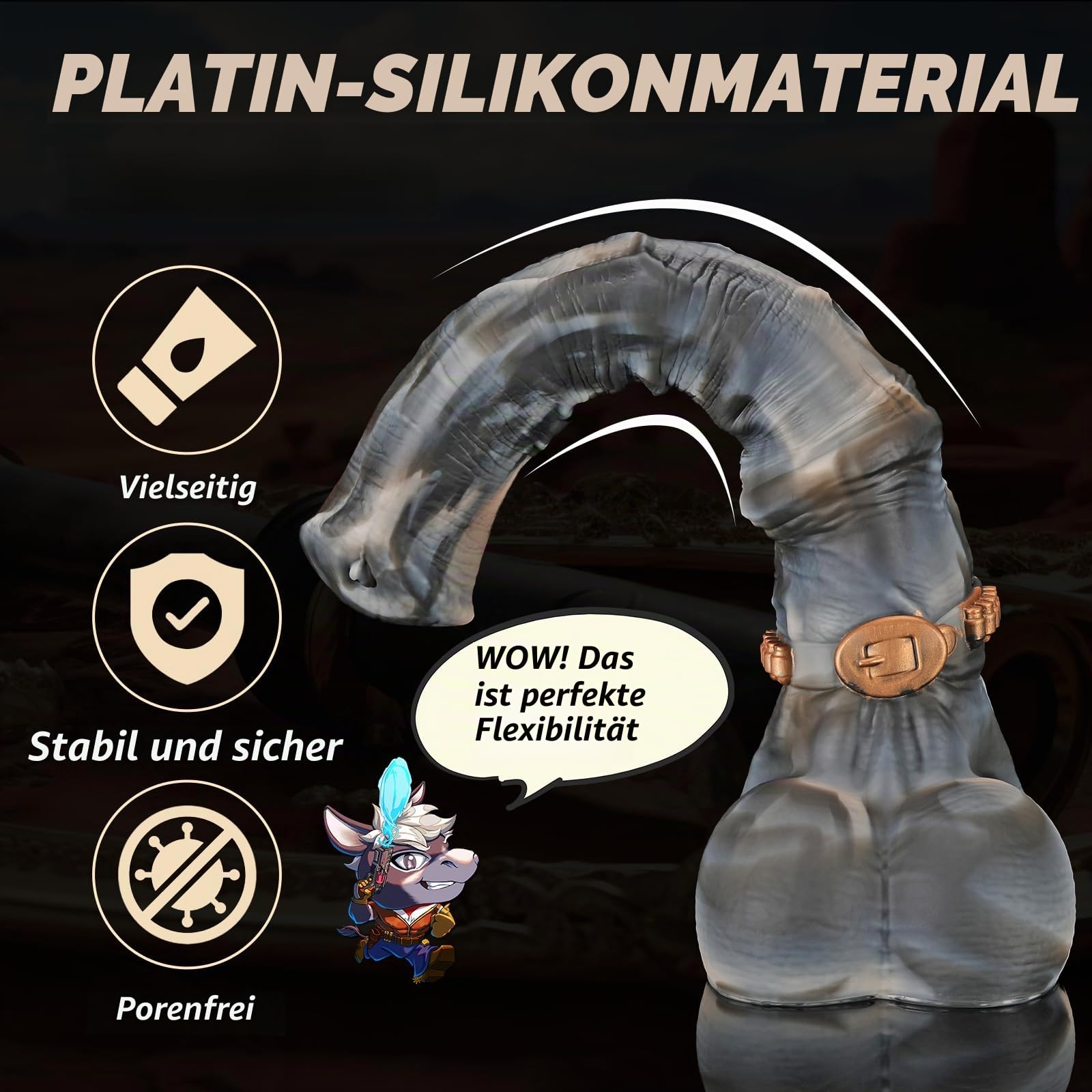 Nothosaur Hunter Jack (mit Schlauch) 44cm Fantasy Horse Dildo - Dickes Platin Silikon Mittelfeste Tier Dildo mit starkem Saugtasch, G-Spot Anal Prostata Sexspielzeug f ür Männer Frauen Erwachsene