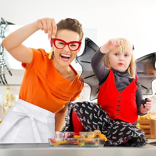 Miniatura 6 de SATINIOR Delantal blanco de medio bistró con lentes de sol para disfraz, delantal blanco con lentes rojos, ojo de gato, lentes nerd, marco de gafas