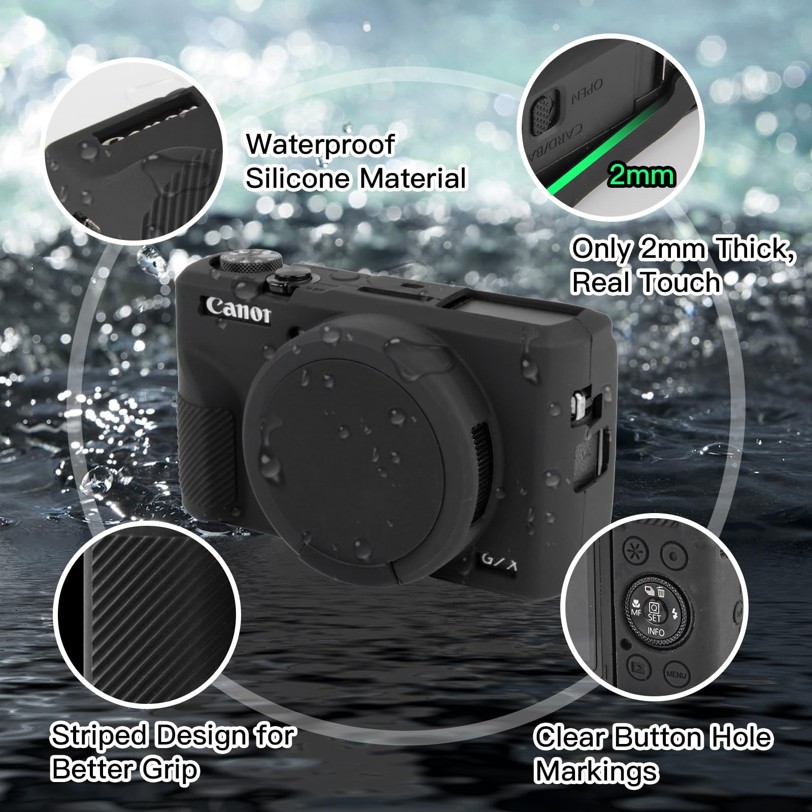 ARVOK Etui do aparatu cyfrowego Canon Powershot G7X Mark III, miękki silikon G7X Mark iii pokrowiec na aparat ze zdejmowaną osłoną obiektywu, odporne na zarysowania, smukłe dopasowanie, miękka skóra