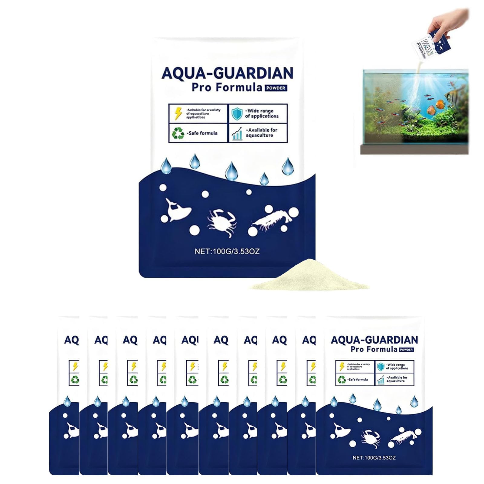 Pond Clear Water Treatment – Aqua Guardian Pro Formula Powder, Wildlife Friendly Water Feature Cleaner for Green Murky Pond & Fountain, Fish Safe Pond Clarifier for Ponds Water Features, 100g